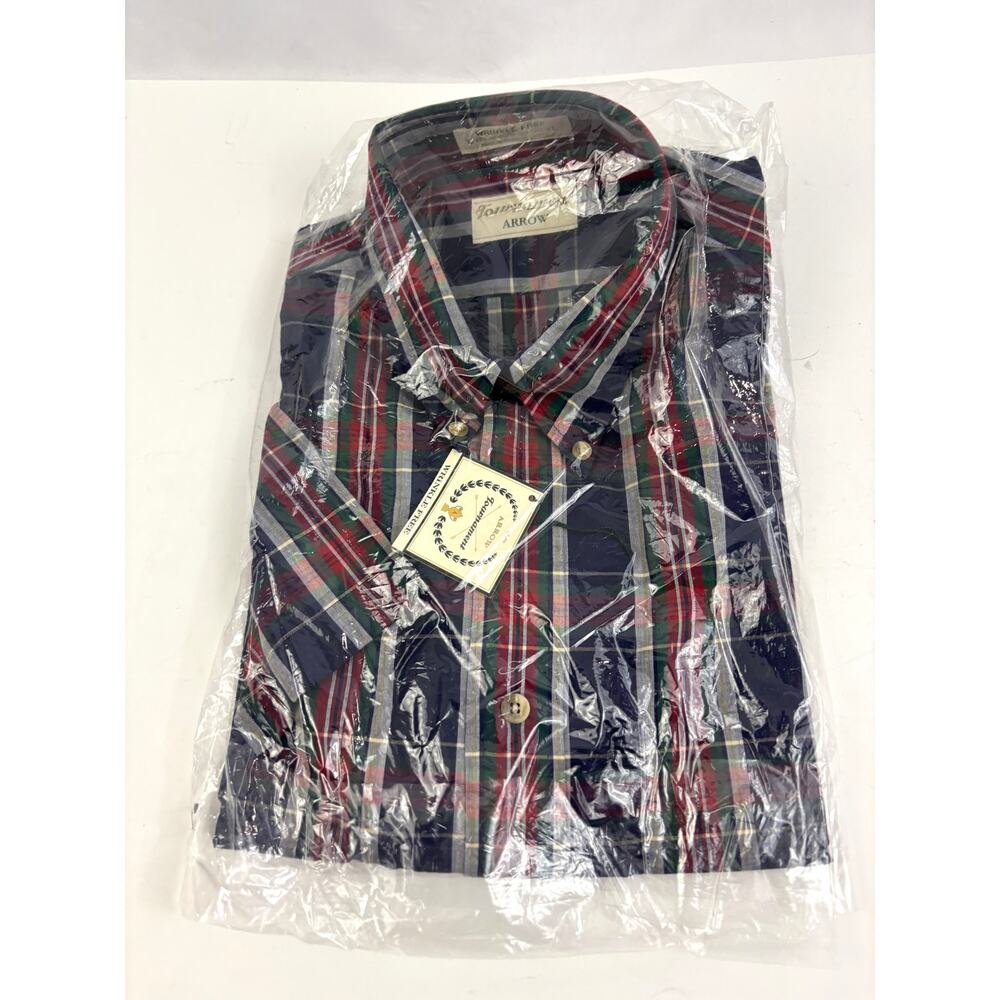 Vintage Arrow Tournament‎ Plaid Shirt Men’s Large NIP Wrinkle Free Short Sleeve